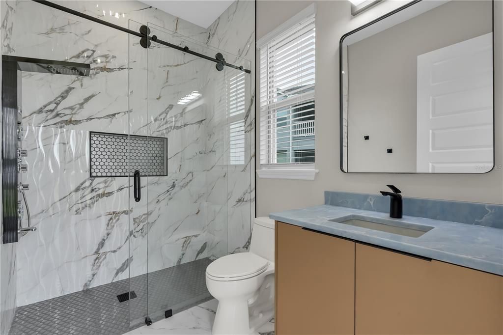 Bathroom, Glass Shower, Interior, Marble, Marble Walls