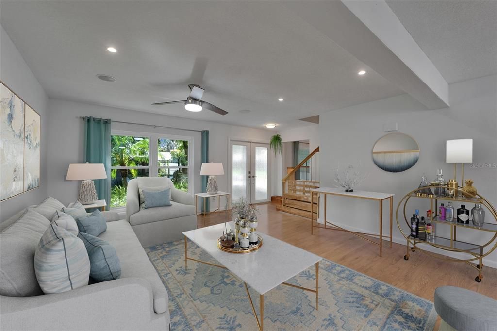 Interior, Living room, Recessed Lighting, Wood Texture Flooring