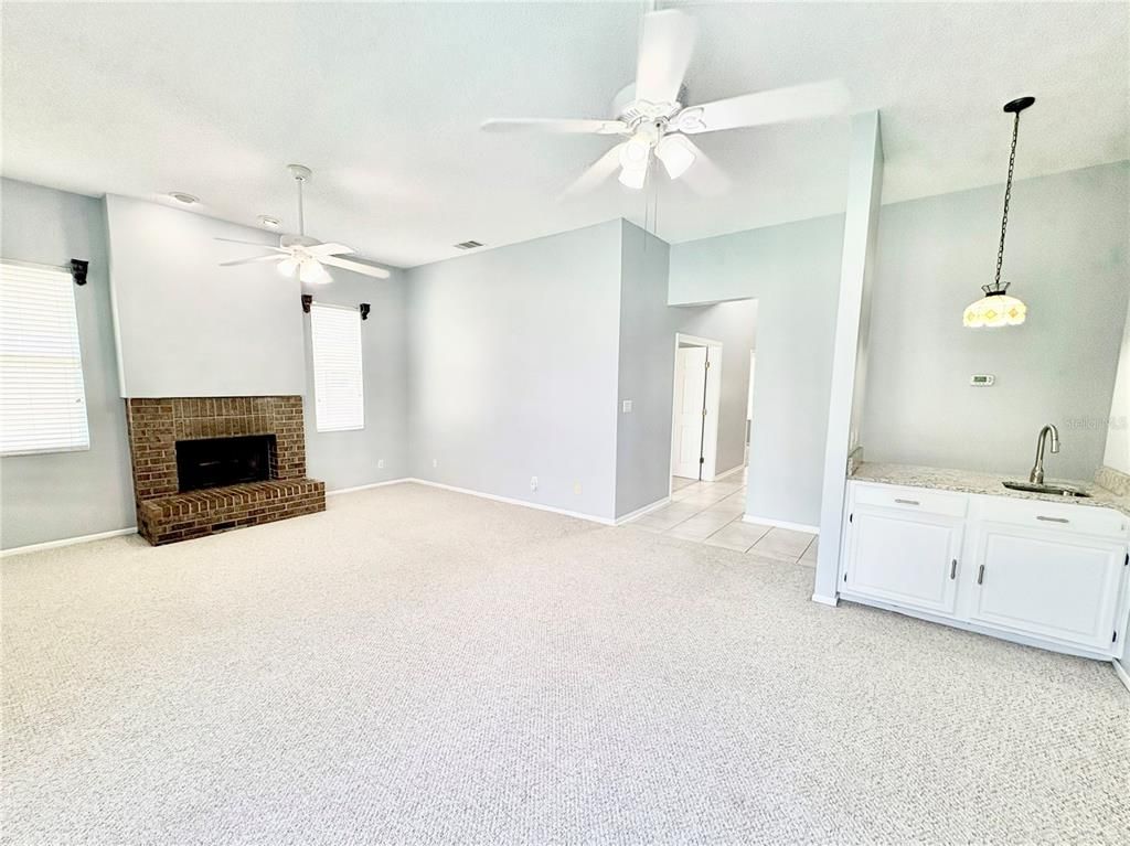 Empty room, Fireplace, Interior, Pendant Lights