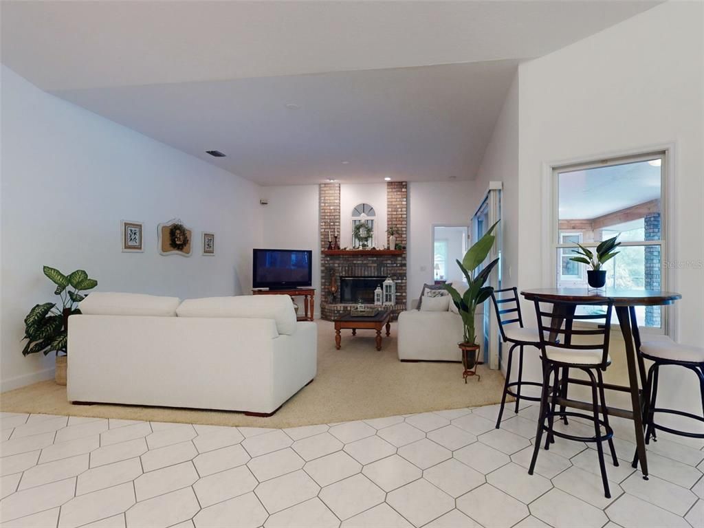 Fireplace, Interior, Living room, Recessed Lighting, Stone Walls