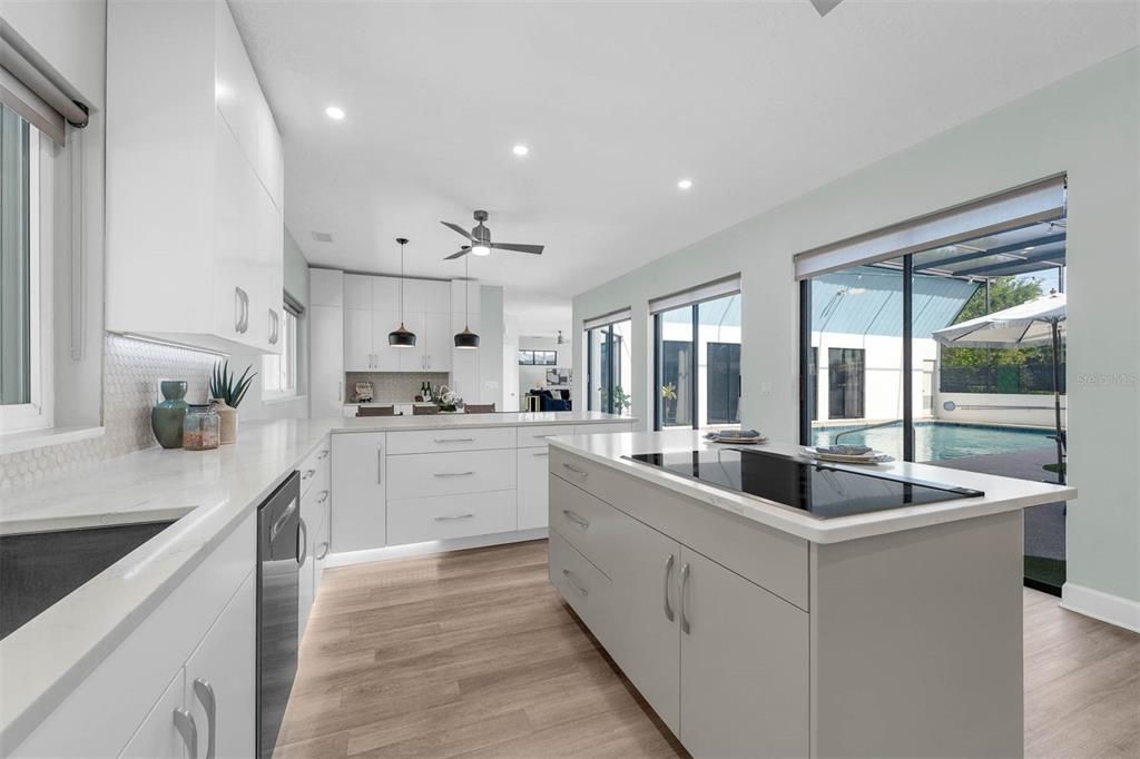 Interior, Kitchen, Pendant Lights, Recessed Lighting, Wood Texture Flooring