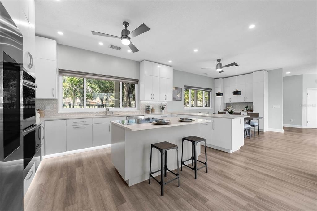 Interior, Kitchen, Recessed Lighting, Wood Texture Flooring