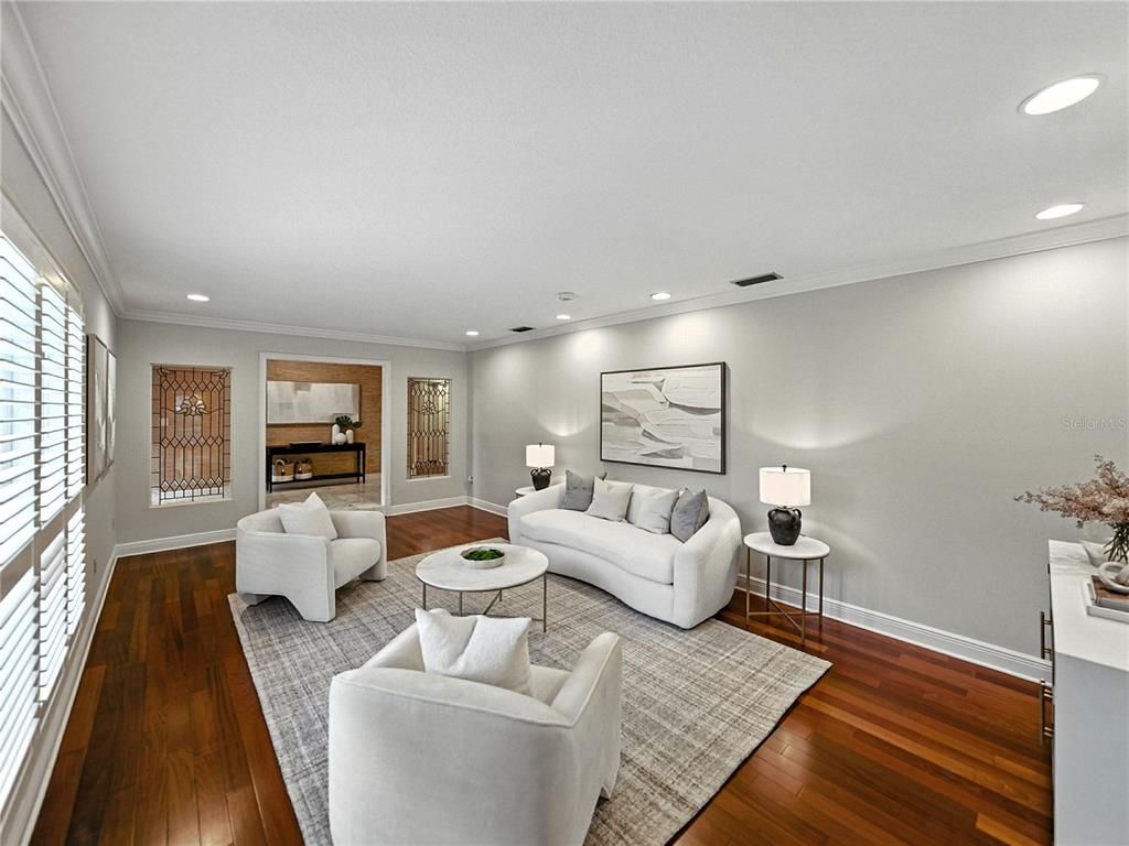Interior, Living room, Recessed Lighting, Wood Texture Flooring