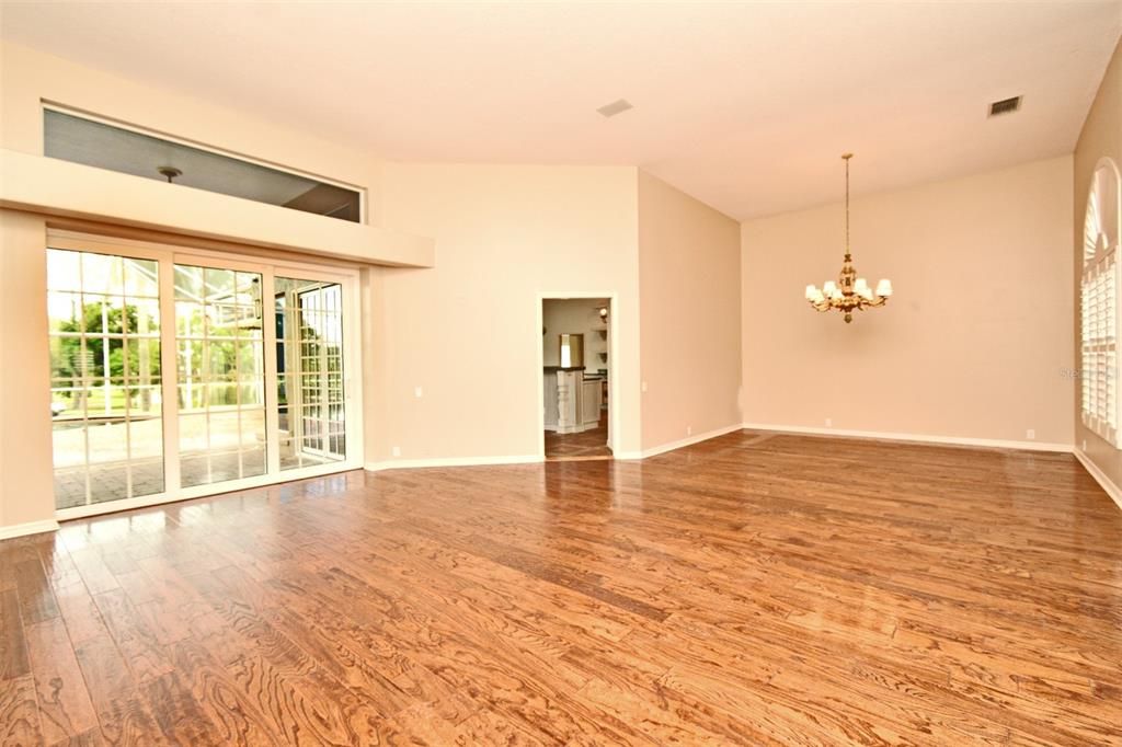 Chandelier, Empty room, Interior, Wood Texture Flooring