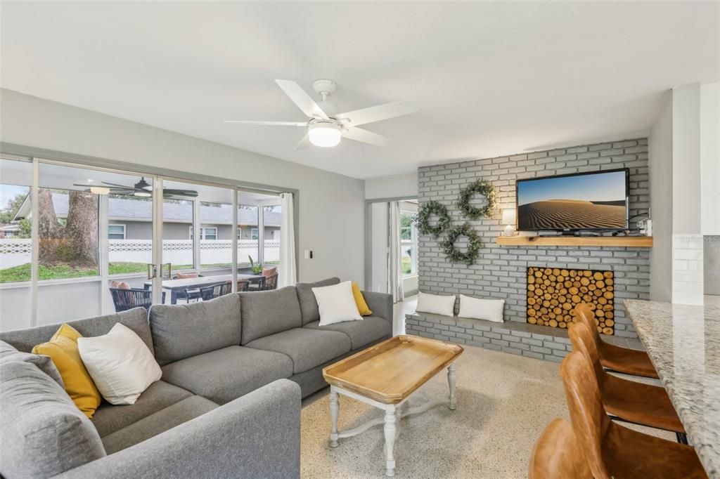 Fireplace, Interior, Living room, Stone Walls