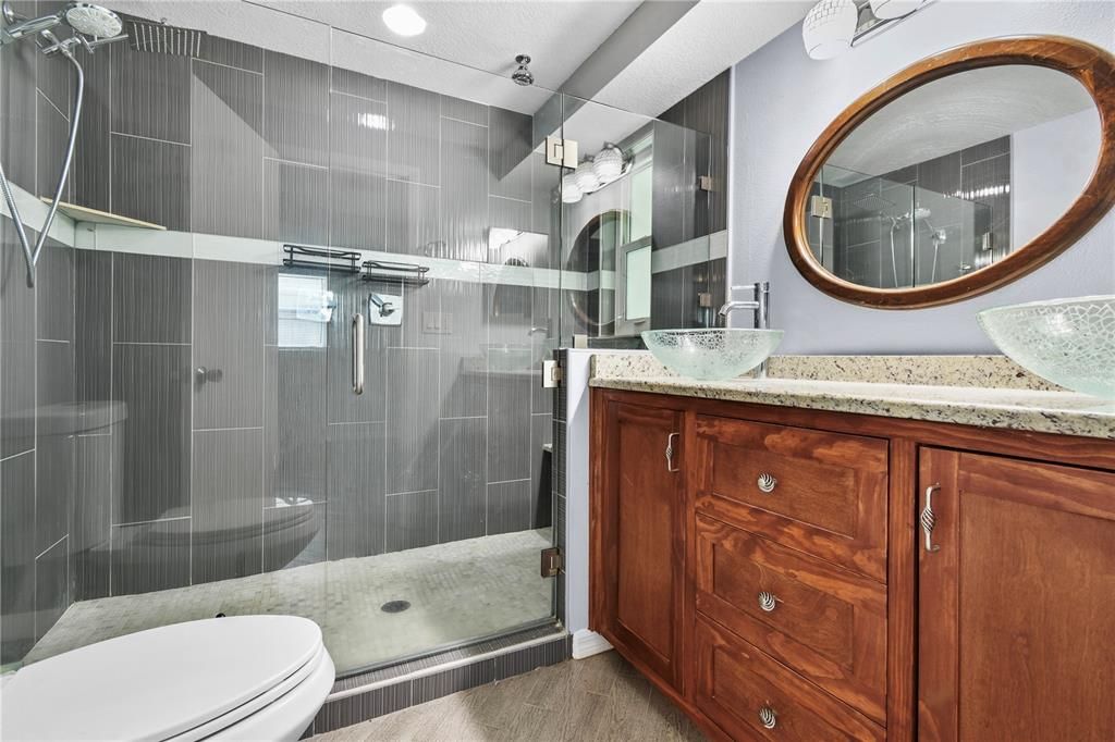 Bathroom, Glass Shower, Interior, Recessed Lighting