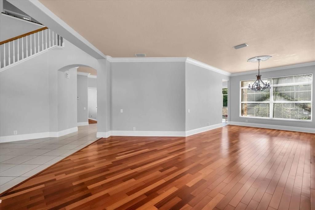 Chandelier, Empty room, Interior, Wood Texture Flooring
