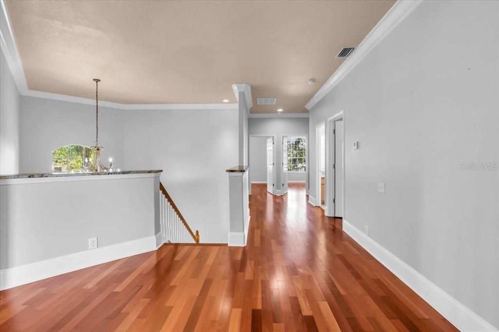 Empty room, Interior, Pendant Lights, Recessed Lighting, Wood Texture Flooring