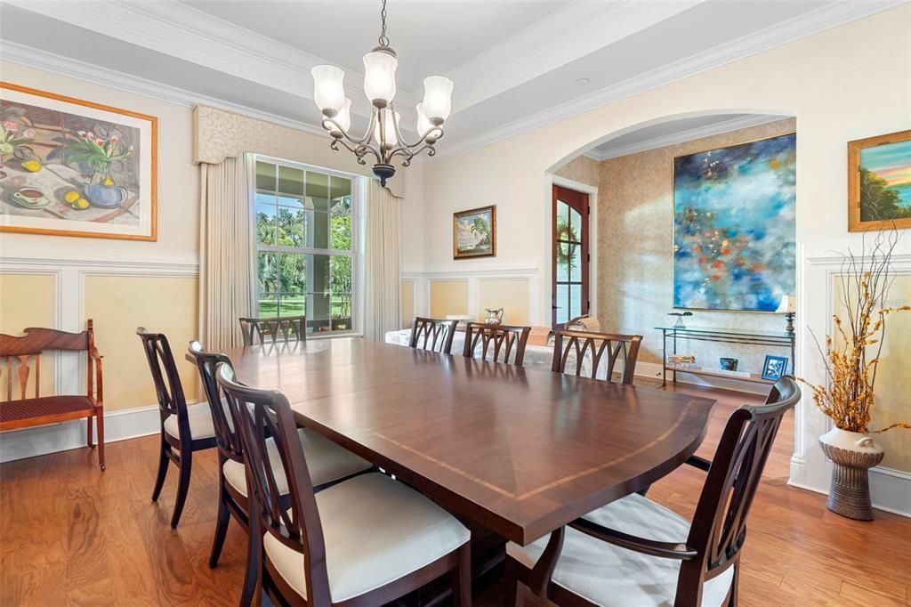 Chandelier, Dining room, Interior, Wood Texture Flooring