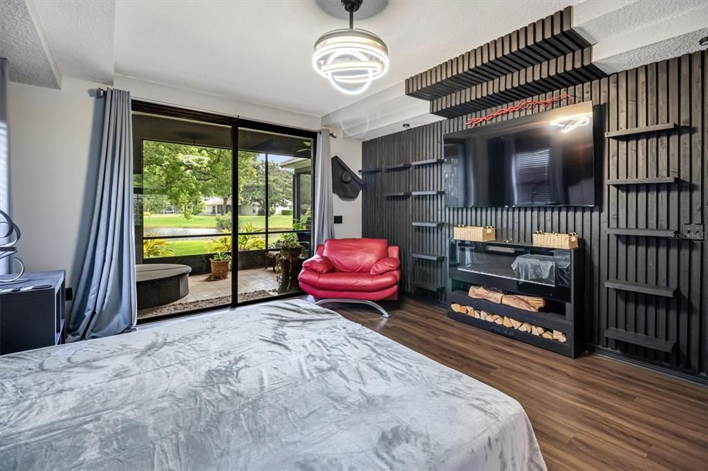 Bedroom, Interior, Pendant Lights, Wood Texture Flooring