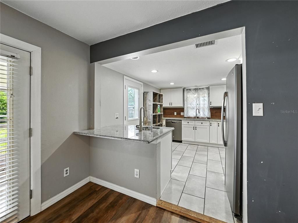 Interior, Kitchen, Recessed Lighting, Wood Texture Flooring