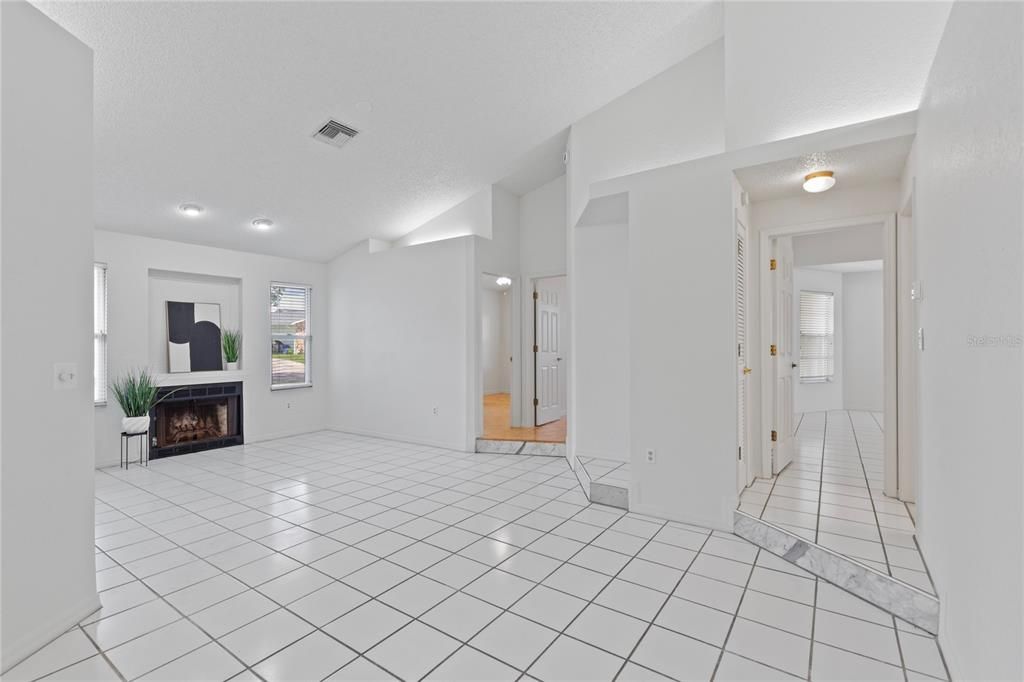 Empty room, Fireplace, Interior, Recessed Lighting