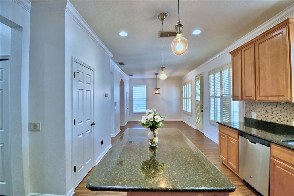 Interior, Kitchen, Pendant Lights, Recessed Lighting, Wood Texture Flooring