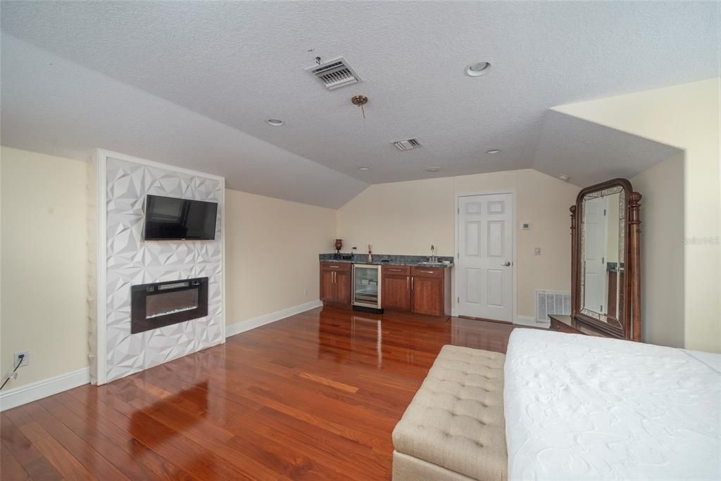 Empty room, Fireplace, Interior, Recessed Lighting, Wood Texture Flooring