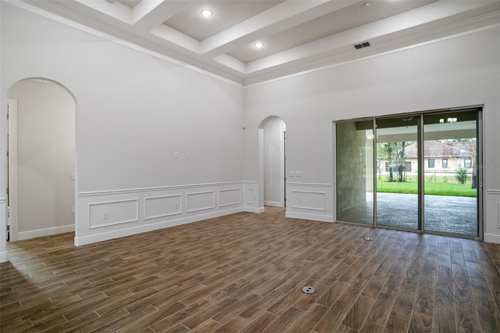 Empty room, Interior, Recessed Lighting, Wood Texture Flooring