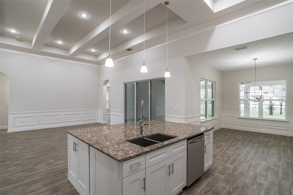 Interior, Kitchen, Pendant Lights, Recessed Lighting, Wood Texture Flooring
