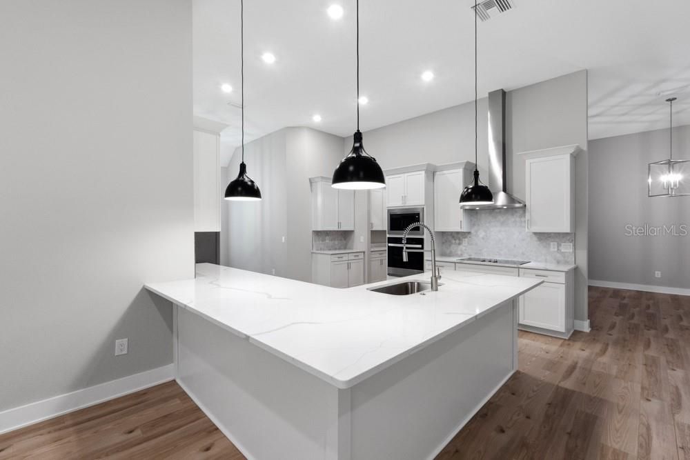 Interior, Kitchen, Pendant Lights, Recessed Lighting, Wood Texture Flooring