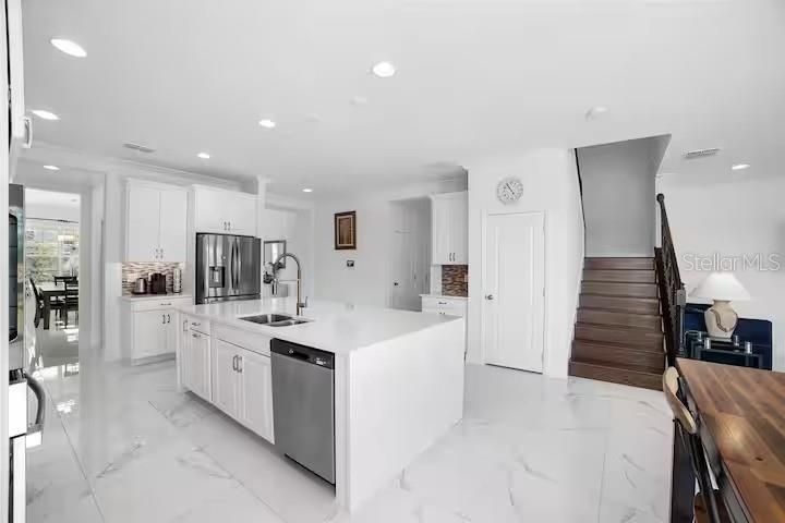 Interior, Kitchen, Marble, Recessed Lighting, Stainless Steel Appliances