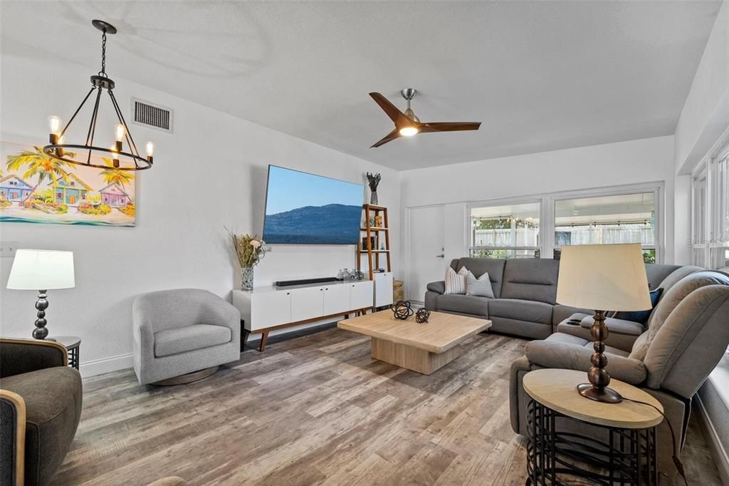 Interior, Living room, Pendant Lights, Wood Texture Flooring