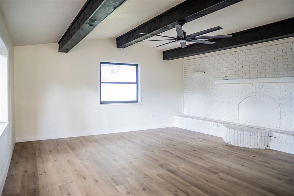 Empty room, Interior, Stone Walls, Wooden Beams, Wood Texture Flooring