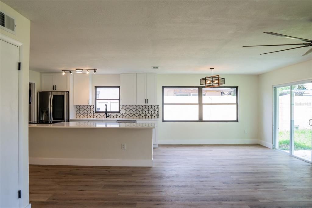 Interior, Kitchen, Pendant Lights, Wood Texture Flooring