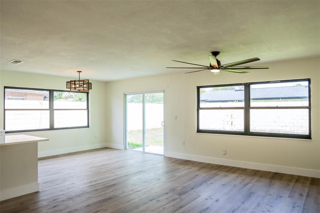 Empty room, Interior, Pendant Lights, Wood Texture Flooring