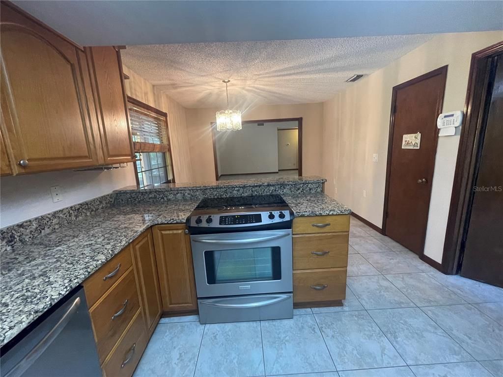 Chandelier, Interior, Kitchen, Pendant Lights, Stainless Steel Appliances