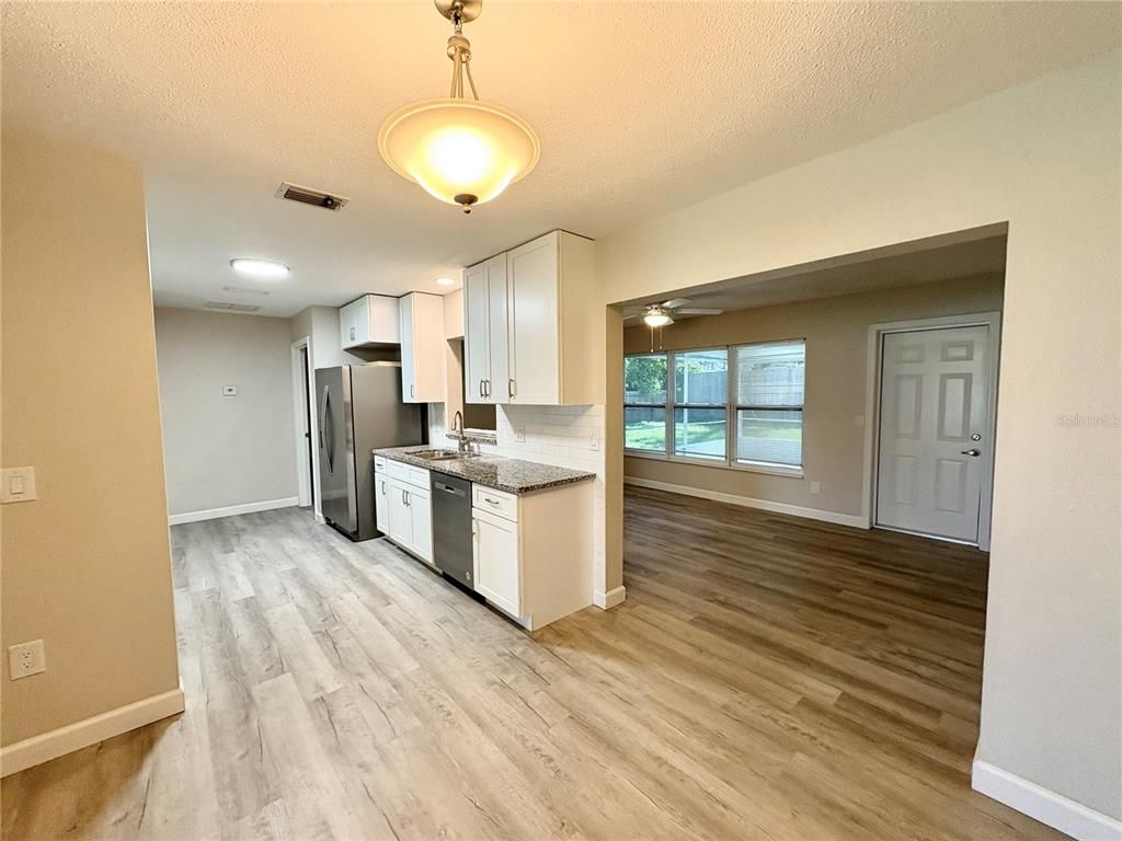 Interior, Kitchen, Recessed Lighting, Wood Texture Flooring