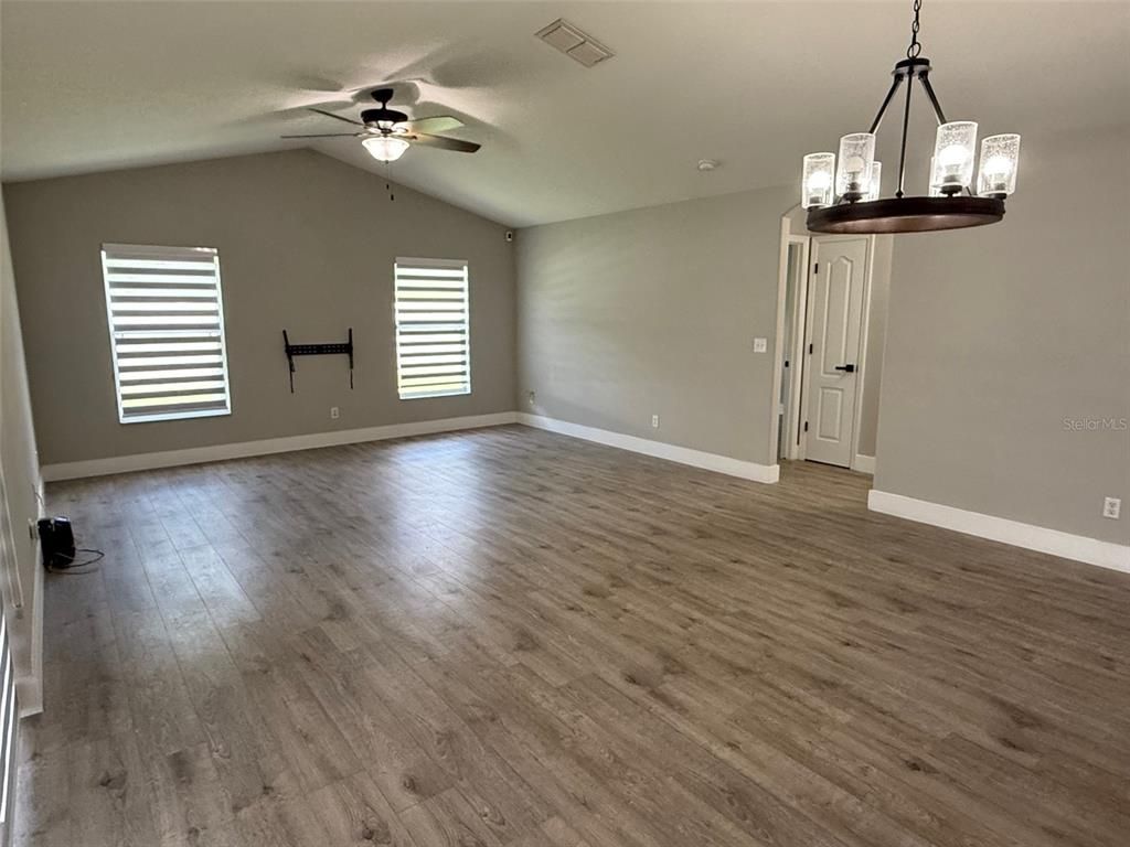 Empty room, Interior, Pendant Lights, Wood Texture Flooring