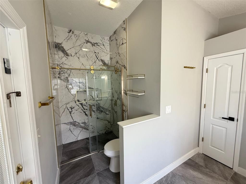 Bathroom, Glass Shower, Interior, Marble Walls