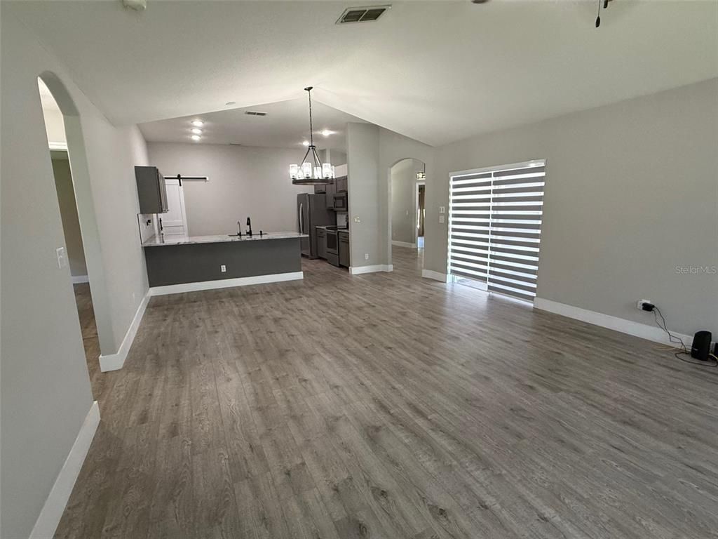 Interior, Kitchen, Pendant Lights, Recessed Lighting, Wood Texture Flooring