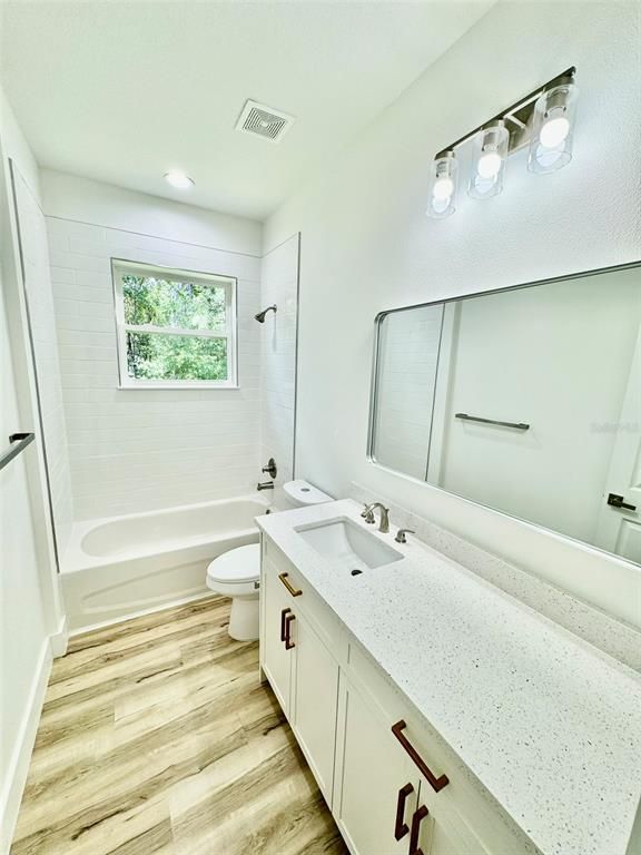 Bathroom, Interior, Recessed Lighting, Wood Texture Flooring