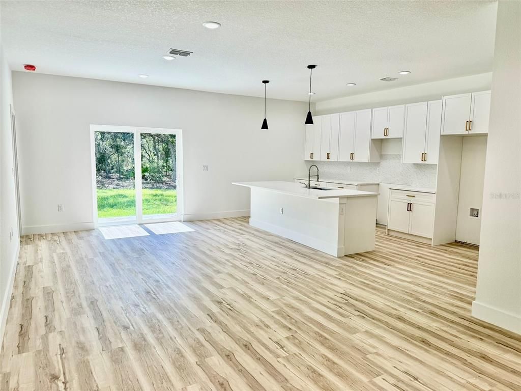 Interior, Kitchen, Pendant Lights, Recessed Lighting, Wood Texture Flooring