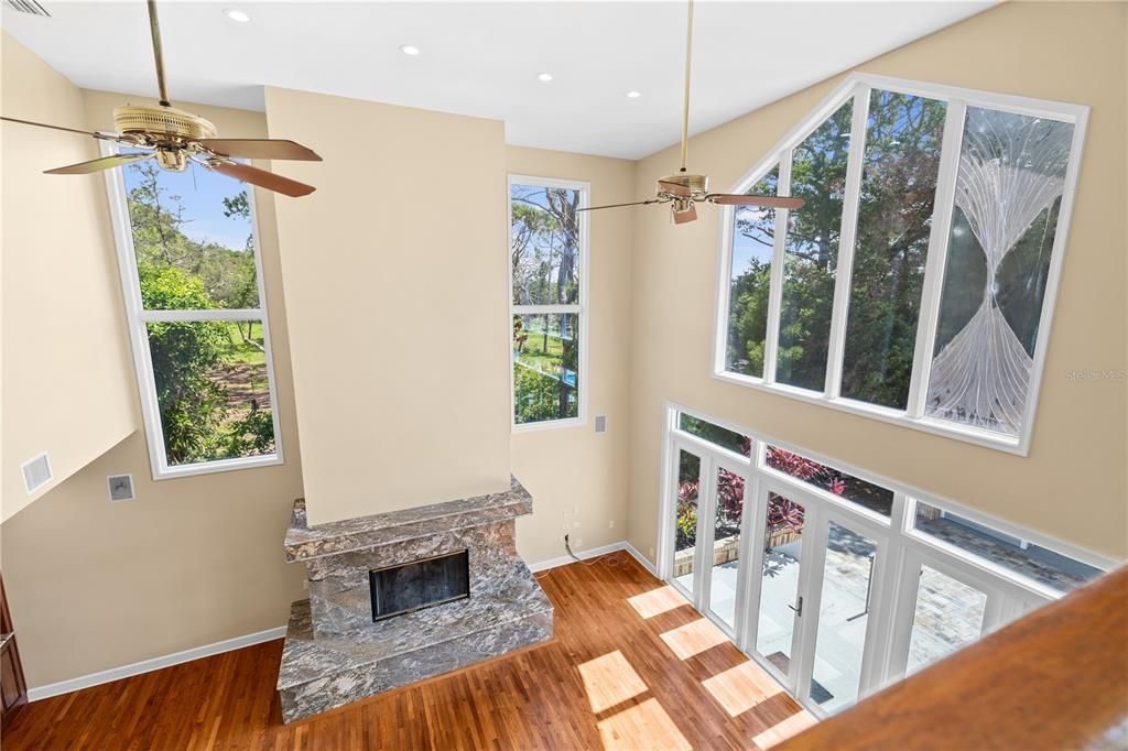 Fireplace, Interior, Recessed Lighting, Wood Texture Flooring