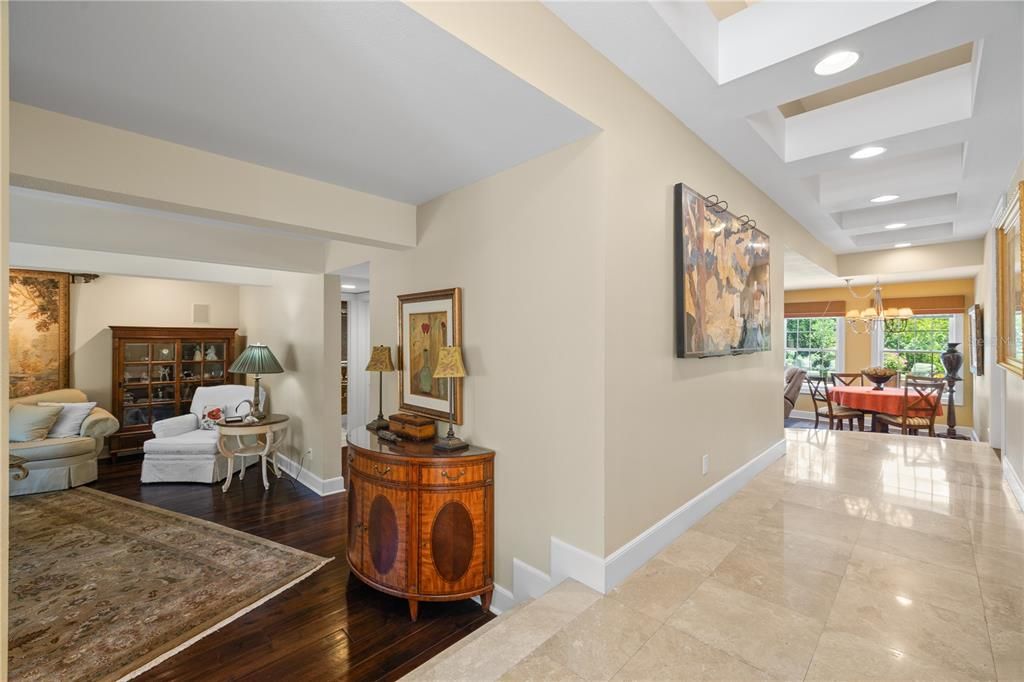 Dining room, Interior, Living room, Recessed Lighting, Wood Texture Flooring
