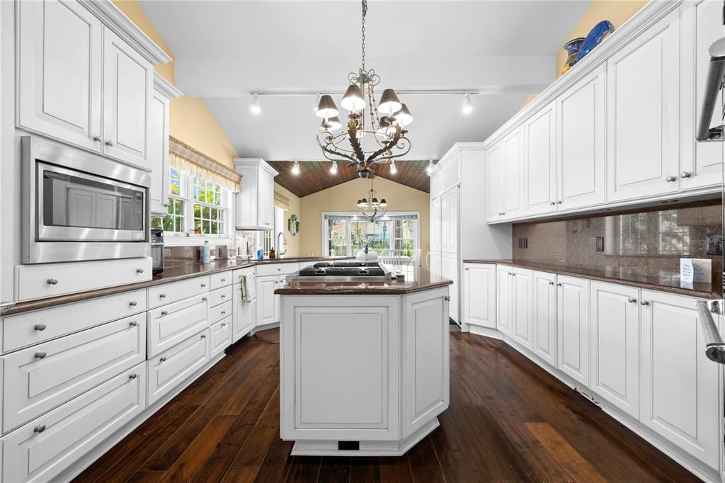 Chandelier, Interior, Kitchen, Pendant Lights, Stainless Steel Appliances, Wood Texture Flooring