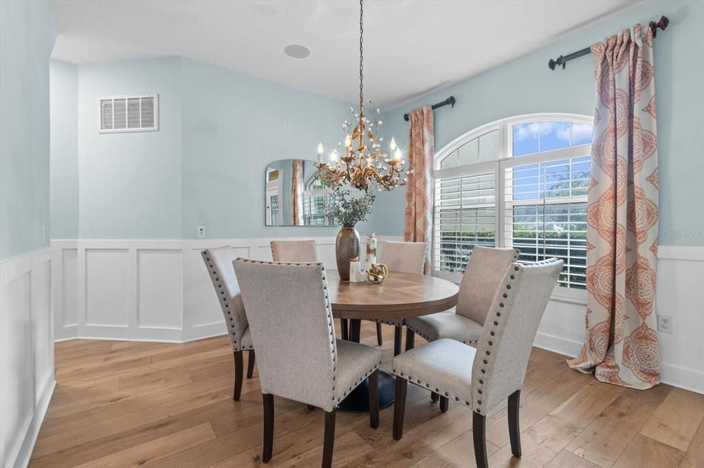 Chandelier, Dining room, Interior, Wood Texture Flooring