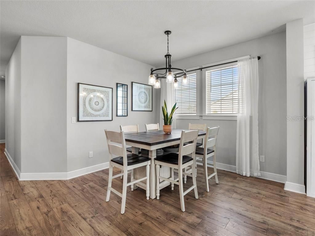 Dining room, Interior, Pendant Lights, Wood Texture Flooring