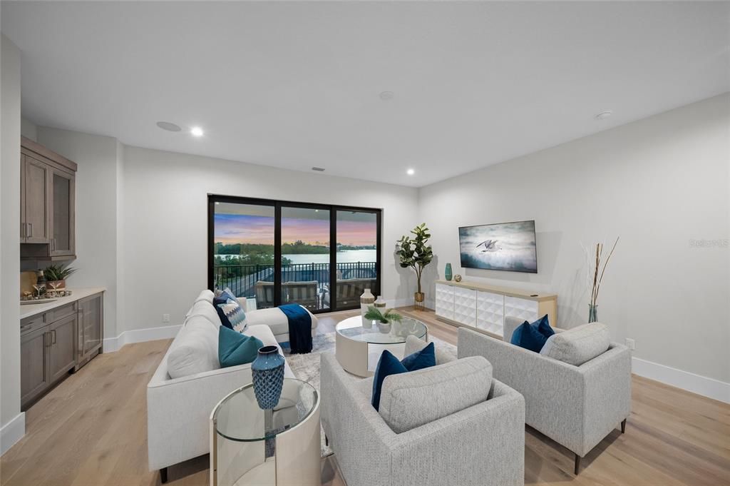 Interior, Living room, Recessed Lighting, Water, Wood Texture Flooring