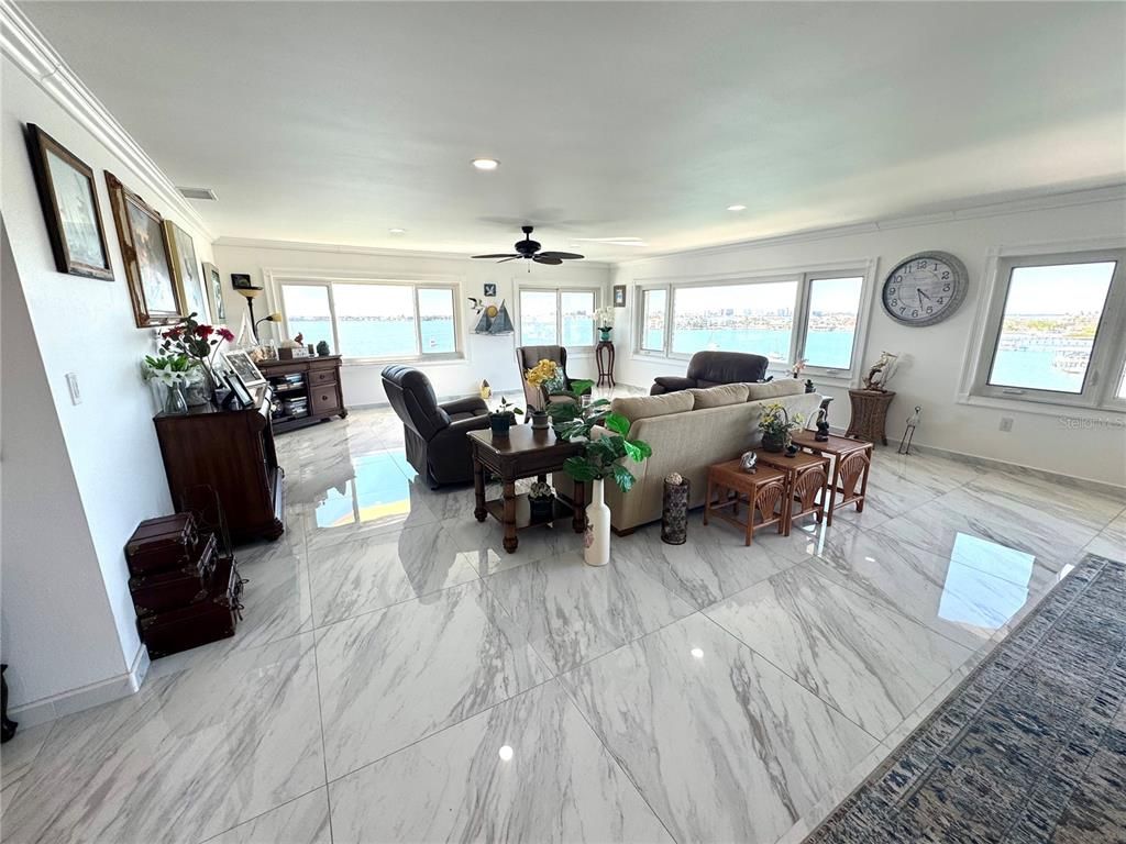 Interior, Living room, Marble, Recessed Lighting, Water