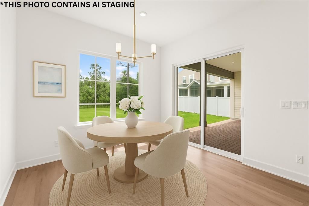 Dining room, Interior, Pendant Lights, Recessed Lighting, Wood Texture Flooring