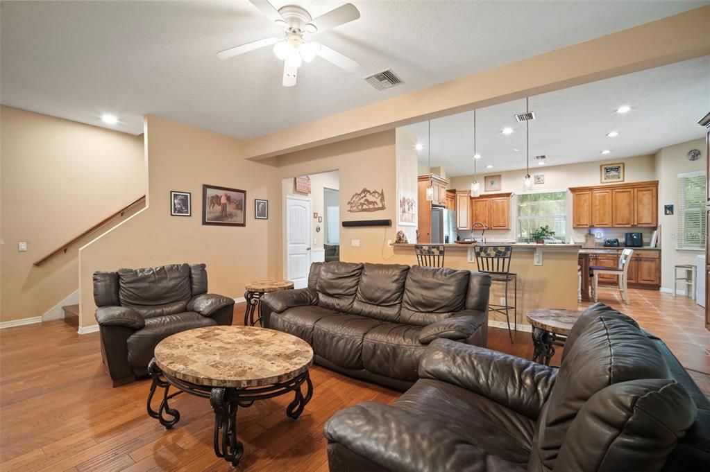 Interior, Kitchen, Living room, Pendant Lights, Recessed Lighting, Wood Texture Flooring