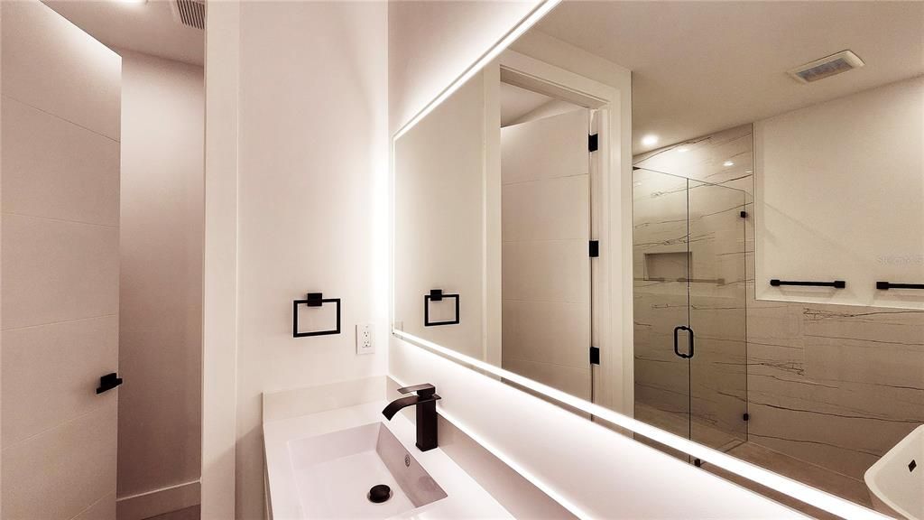 Bathroom, Glass Shower, Interior, Recessed Lighting