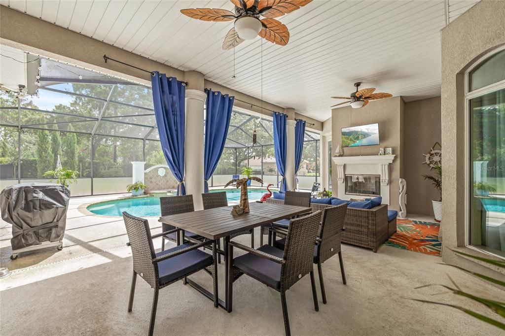 Dining room, Fireplace, Glass Ceilings, Interior, Pool, Sun Room