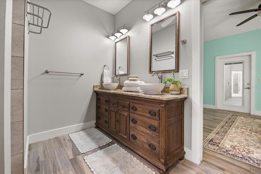 Bathroom, Dual Sink Vanities, Interior, Wood Texture Flooring