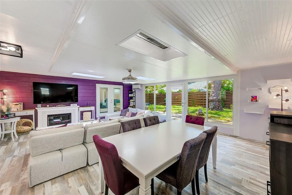 Dining room, Fireplace, Interior, Living room, Wood Texture Flooring