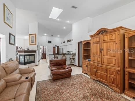 Fireplace, Interior, Kitchen, Living room, Recessed Lighting