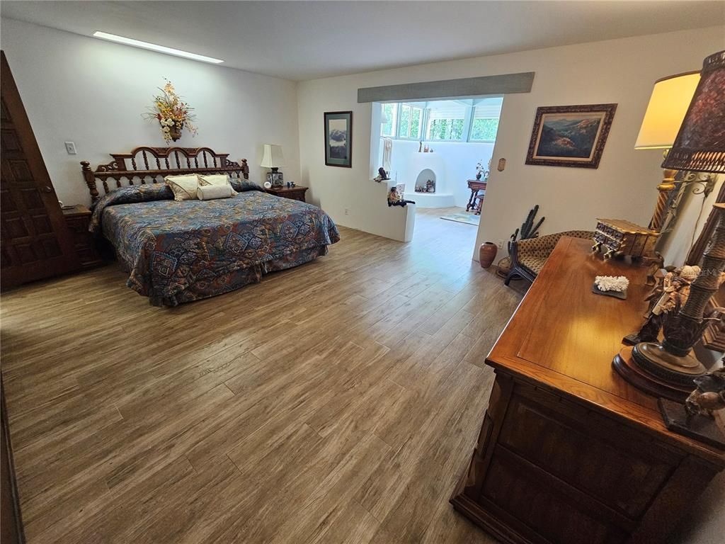 Bedroom, Fireplace, Interior, Wood Texture Flooring