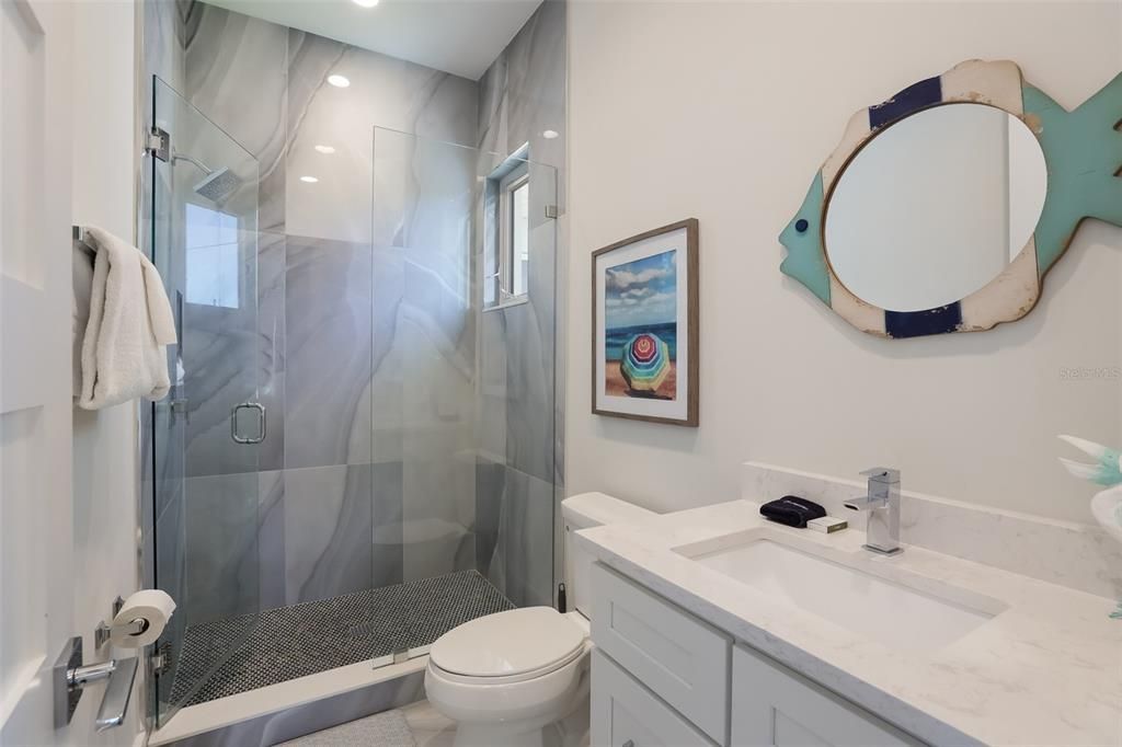 Bathroom, Glass Shower, Interior, Recessed Lighting