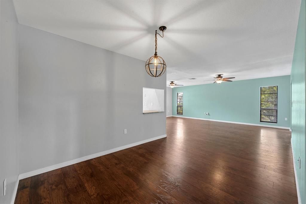 Empty room, Interior, Pendant Lights, Wood Texture Flooring